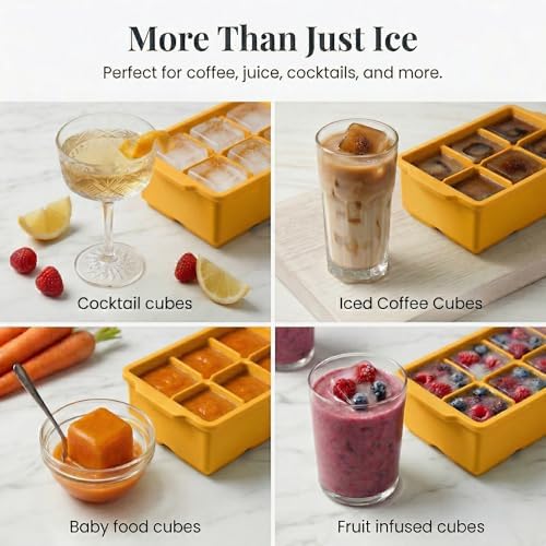 KitchFort® Large Silicone Ice Cube Tray (2-Pack) - 2" Big Ice Mold with Lid