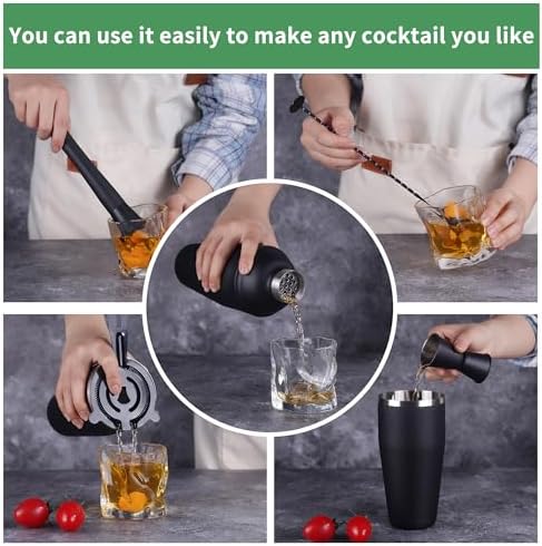 Cocktail Shaker Set Bartender Kit,5 Piece Bar Set Stainless Steel Bar Tools Set for Professional Bartender and Home (Matte Black, 5-Piece)
