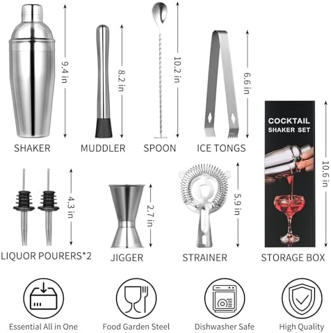 FrutPunch Cocktail Shaker Set, 8-piece Bar Set, Practical Bartender Kit