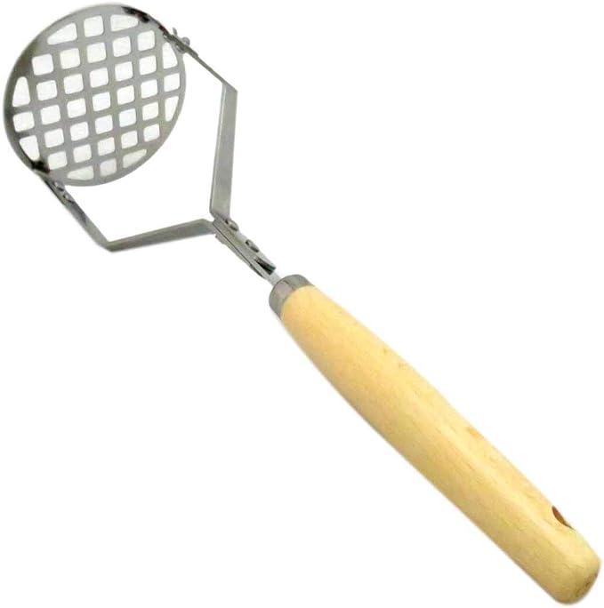 Endo Shoji BOL7101 Commercial Olive Potato Masher, Stainless Steel, Natural Wood, Made in Japan