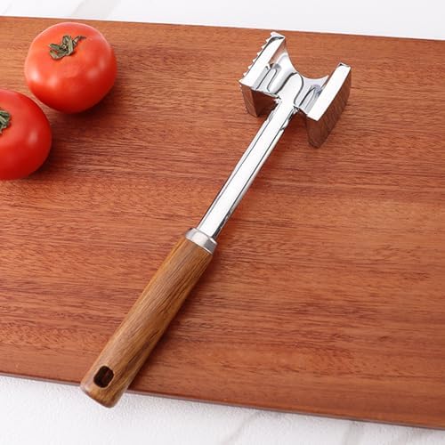 Dual-Sided Meat Tenderizer Kitchen Mallet Aid to Pounding Steak, Nuts, Shellfish, Heavy Duty Chicken Hammer With Wooden Handle
