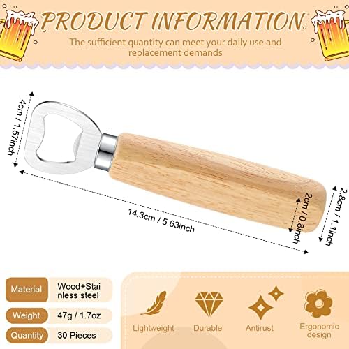 Lounsweer 30 Pcs Stainless Steel Wine Bottle Opener Bulk, Wooden Handheld