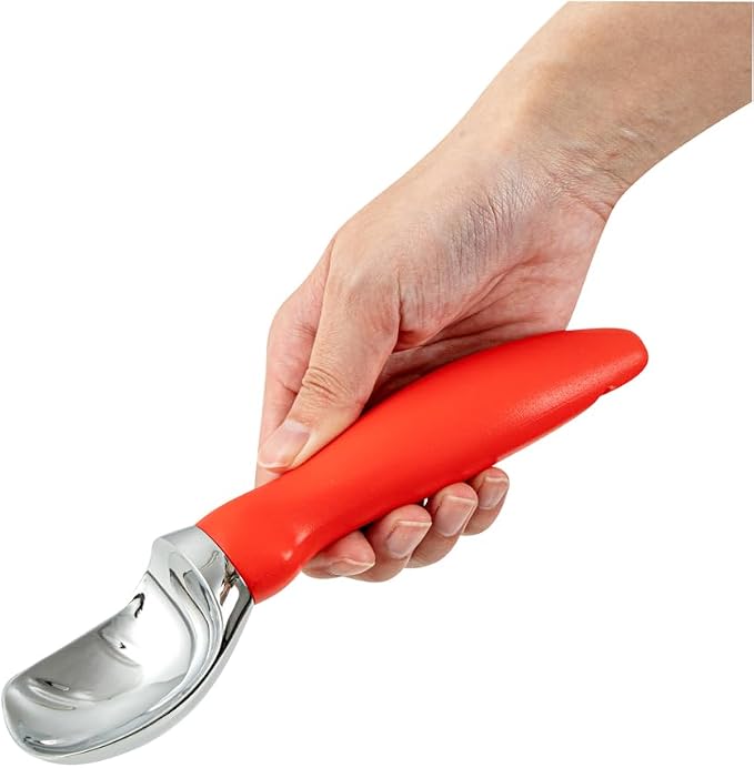 Restaurantware Comfy Grip 7.9 x 2 Inch Kitchen Ice Cream Scoop 1 Heavy-Duty Ice Cream Disher - Ergonomic PP Handle Dishwashable Red Metal Ice Cream Spade With Lid Opener Notch Multi-Use