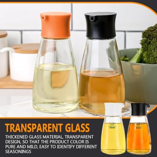 2Pcs Glass Soy Sauce Dispenser Leakproof Vinegar Dispenser Clear Bottles Glass Container Oil Dispensing Seasoning Bottle Vinegar with Lid for Kitchen Cooking Barbecue（Black&White）