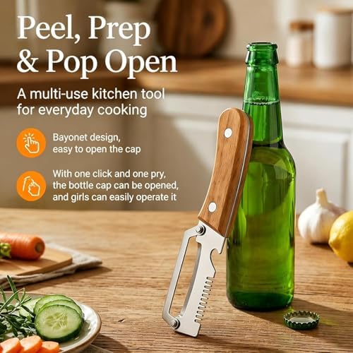 Multifunctional Vegetable Peeler, 3-in-1 Stainless Steel Potato Peeler with Julienne Cutter & Bottle Opener, Wide Blade Kitchen Peeler for Carrot, Cucumber, Potato, Kitchen & Camping Use (2PCS)