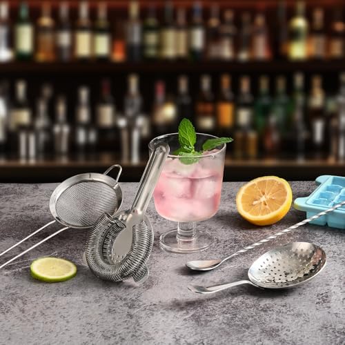 Etens Cocktail Strainer Set – Bar tools Stainless Steel Includes Hawthorne Strainer, Julep & Fine Mesh Cocktail Strainers, Mixing Spoon – Drink Shaker Strainer for Bartending