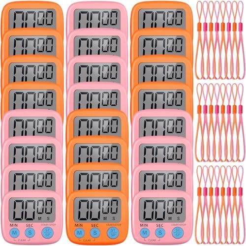 Weewooday 24 Pcs Digital Kitchen Timer Magnetic LCD Alarm, Pink, Orange