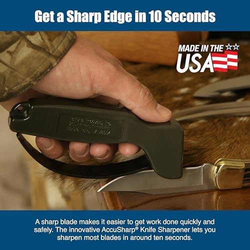 AccuSharp Knife Sharpener, Ergonomic Comfortable Handle, Compact & Easy to Use, Restore and Hone Straight & Serrated Knives, OD Green