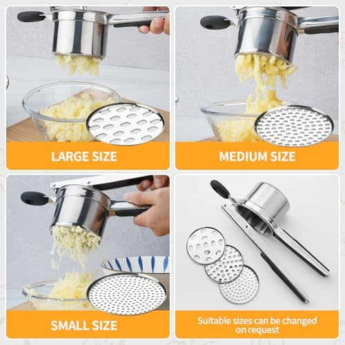 Potato Ricer 3 Interchangeable Discs,Potato Masher and Ricer