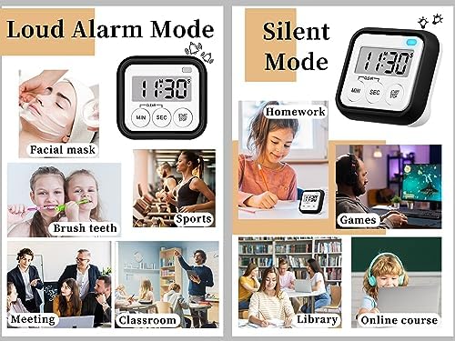 Timer, Kitchen Timers for Cooking Classroom Timer for Kids Teachers Magnetic Digital Timers 2 Pack, Black
