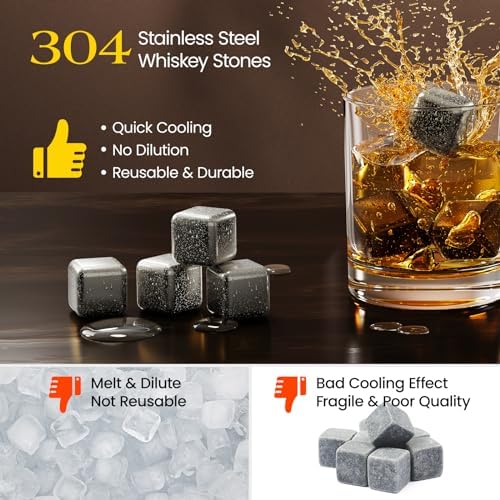 Kollea Whiskey Stones 8-Pack Stainless Steel Chilling Rocks Set, Silver