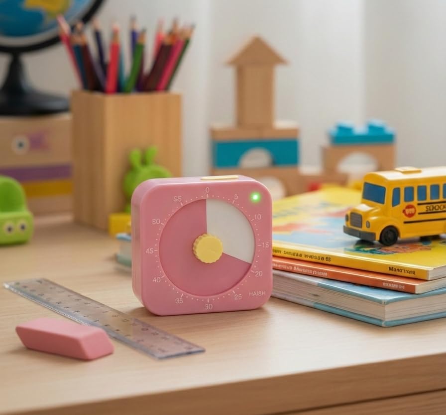 60 Minute Visual Timer for Kids - Premium Countdown Timer with Magnetic Back & Pause Function, Silent Operation for Classroom Teaching Home, Time Management Tool(Batteries Included) (Pink)