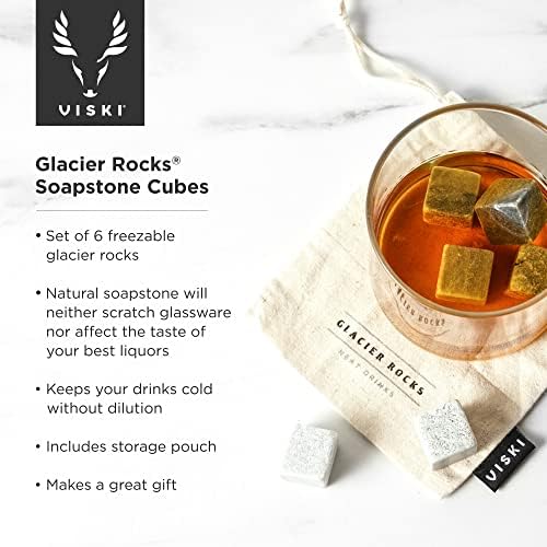 Viski Glacier Rocks, Whiskey Stones Set, Bourbon Rocks, Cocktails and Liquor Stones, Chilling Stones for Drinks, Whiskey Accessories, 6-Piece
