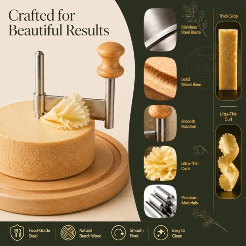Cheese Curler Wheel with Cover, Stainless Steel Cheese Shaver with Manual Handheld Flaker, Kitchen Cheese Cutter Gadget for Butter Chocolate Home Parties Bakery Restaurants Cafes