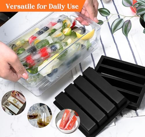 Webake Silicone Water Bottle Ice Cube Trays Mold Set of 2, Easy Release Long Ice Cube Sticks For Cocktail and Whisky