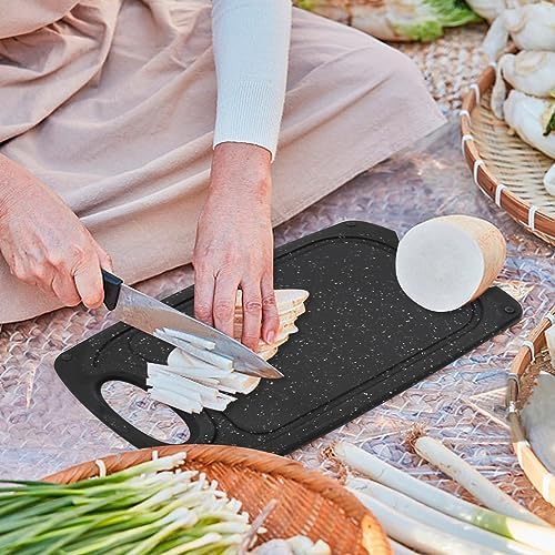 Saihisday Cutting Board 9.8"L x 5.9"W Mini Kitchen Cooking Board Mats Non-Slip Bar Cutting Boards Dishwasher Safe Plastic Chopping Boards for Salad Sandwich Cheese Juice Grooves Grip Handle