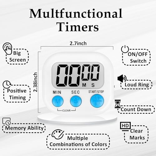 ZILLEEN Digital Kitchen Classroom Timers for Kids Cooking 12pcs Wht Grn Pk