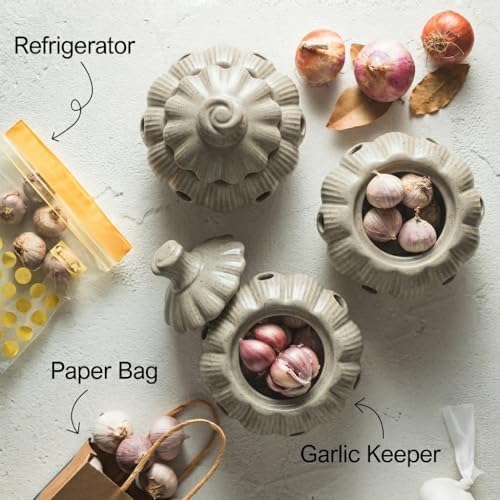 Garlic Keeper Jar with Lid, Garlic Storage Container Keep Fresh