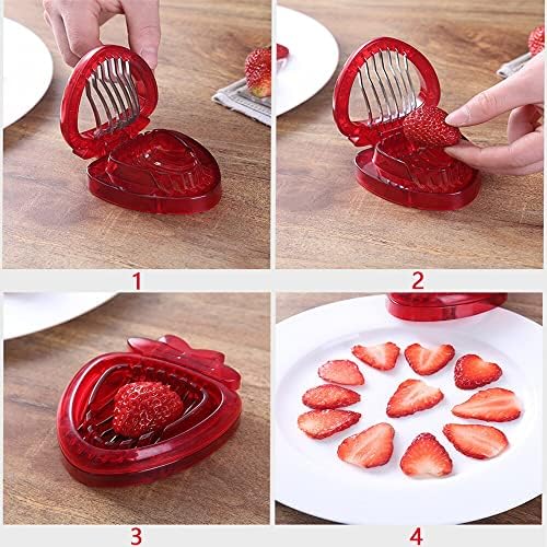 Slowtee 3pcs Strawberry Slicer/Cutter/Corer, Strawberry Huller Fruit Leaf Stem Remover Salad Cake Tools for Kitchen Gadget Accessories, 2 Leaf Stem Removers, 1 Cutter