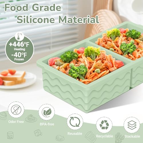 Silicone Freezer Trays with Lid (4-Pack), 1-Cup, 2-Cup, 1/2-Cup & 2-Tbsp Silicone Freezer Molds, Stackable Soup Freezer Meal Prep Containers,Ice Cube Tray for Making Sauce,Smoothies,Yogurt Bites