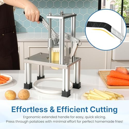 Commercial French Fry Cutter with 1/2 Inch and 3/8 Inch Blades, Heavy Duty Potato Slicer, Stainless Steel Potatoes Cutter for Restaurant & Home Kitchen