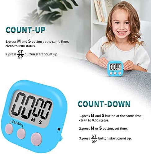 6 Pack Small Digital Kitchen Timer Magnetic Back and ON/Off Switch,Minute Second Count Up Countdown (Blue)