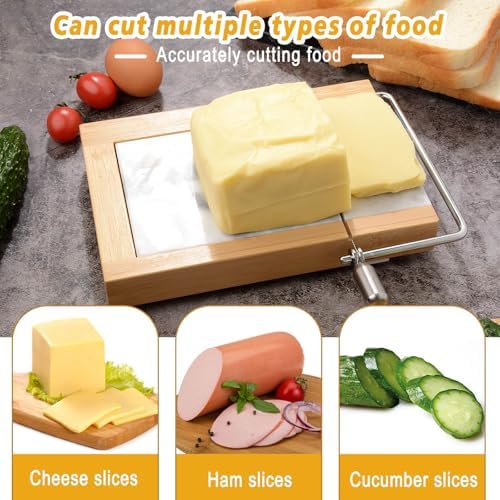 Marble Cheese Slicer,Separable Duty Cheese Cutter 9.5“ x 6”,Polished Cheese Slicer surfaces,Easy to Clean,Great for Cutting Cubes of Cheese,Butter and Other Appetizers (White Gray)