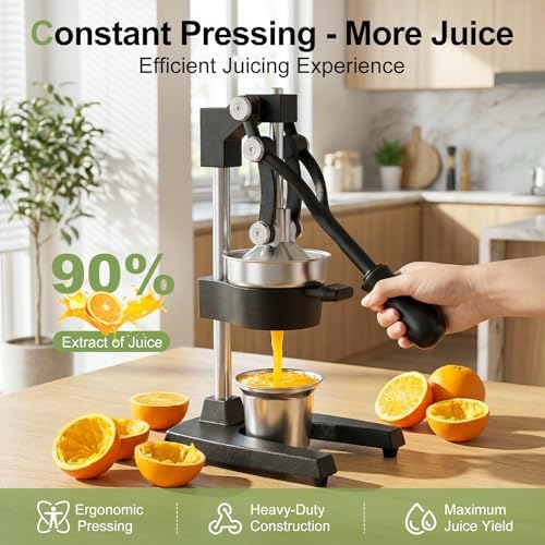Manual Cast Iron Juicer, Commercial Hand Juicer Squeezer with Stainless Steel Cup Heavy-Duty Manual Juicer Hand Press Countertop Citrus Juice Press for Orange, Lemon, Pomegranate, Grapefruit