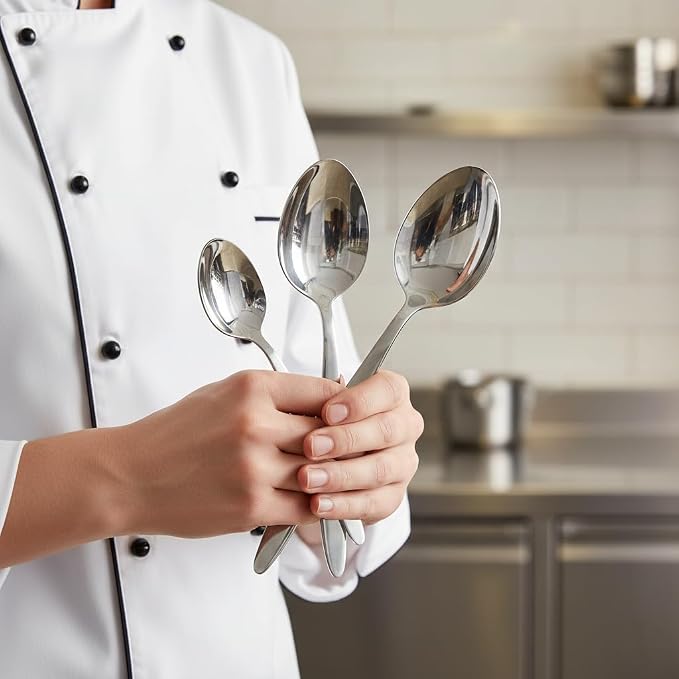 Chef Kunz Spoon |3-Pack| 18/10 Stainless Steel Solid Serving Spoon Set | Cooking Spoons for Basting, Plating, Quenelle (Extra Large Medium and Small, Kunz Regular spoon set (3 piece)