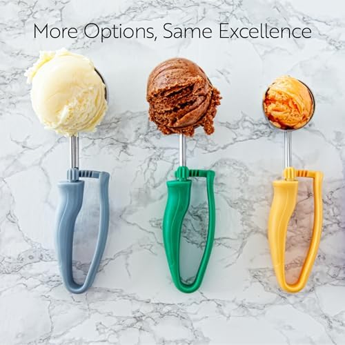 Restaurantware Comfy Grip 4 Ounce Gelato Scoop 1 Ambidextrous Ice Cream Scoop - Built-In Blade Bright Handle Gray Stainless Steel Cookie Dough Scoop Comfortable Grip For All Ingredients
