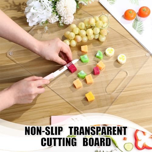 Tioncy 2 Pcs Acrylic Cutting Boards 11 x 14 Inch Clear Cutting Plates for Kitchen Counter Non Slip Chopping Boards with Handle and Anti Slip Silicone Feet Clear Tray for Kitchen Countertop Protection