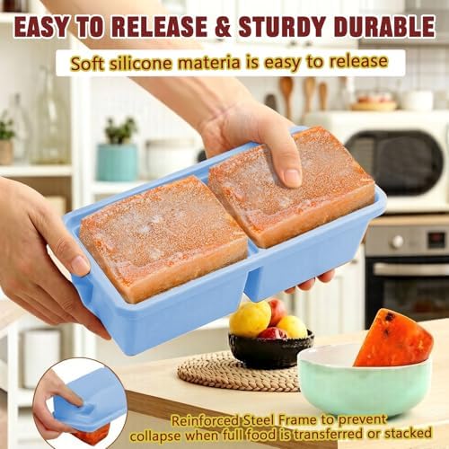 Silicone Freezer Trays With Lids,2 Cup & 5 Cup Ice Cube Tray Leak-Proof Soup Containers With Lids For Meal Prep & Freezing Soup, Stews, Sauces Food Storage Dishwasher-Safe