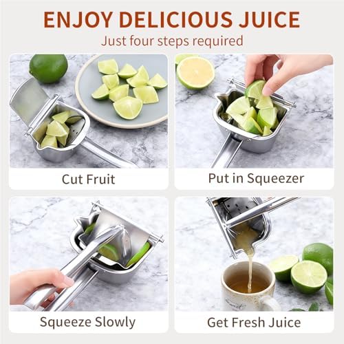 Heavy Duty 304 Stainless Steel Lemon Squeezer, Manual Citrus Juicer Hand Press Juice Extractor, Fruit Presser for Orange, Lime, Grapefruit & Pomegranate