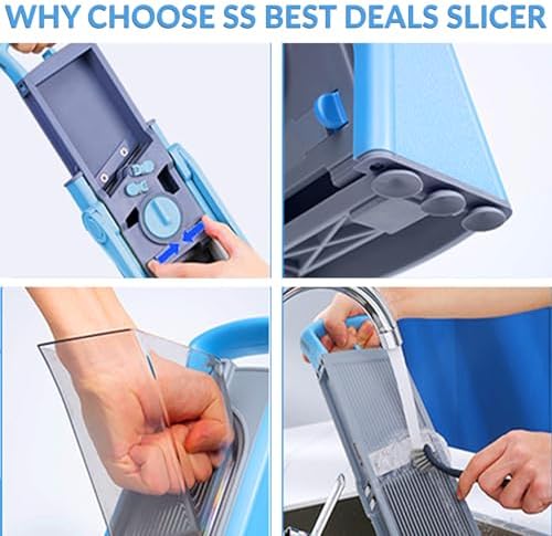 Upgrade Safe Mandoline Slicer for Kitchen, 5-in-1 Vegetable Chopper & Potato Slicer with Thickness Adjuster, French Fry Cutter & Veggie Dicer, Faster Meal Prep, Adjustable Slicer for Kitchen