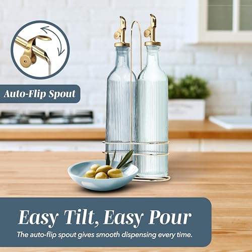 COOK WITH COLOR Glass Olive Oil Bottle Dispenser - 2 Pack- 17oz Vinegar Cruet - Olive Oil Carafe Decanter for Kitchen