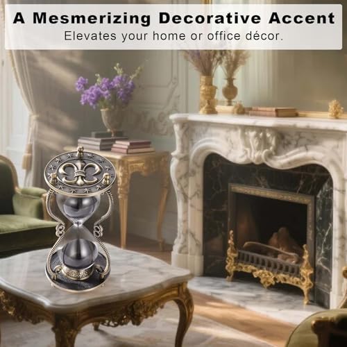 CNCJ Hourglass Timer Sand Clock 60 Minute: Nautical Emblem Brass Black Sand Watch 60 Min, Fleur de LYS Large Reloj De Arena 1 Hora, Anchor Çrown One Hour Sandglass for Gifts, Home, Desktop Decoration