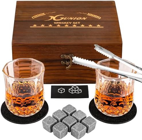 Xgunion Whiskey Stones Gift Set with 2 Glasses Stones & Coasters