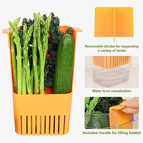 LUVCOSY Herb Keeper Set: 3 Pack Herb Saver+1 Pack Herb Scissors+2 Pack Herb Stripper, BPA-Free Plastic Herb Container for Cilantro, Mint & Asparagus, Keeps Fresh Herbs for 3 Times Longer