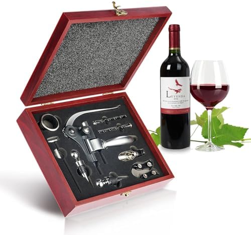 9-Pieces Corkscrew Wine Opener Set, Stainless Steel Cork Screw Rabbit Wine Bottle Opener Kit Including Foil Cutter, Pourer, Vacuum Wine Stopper Corkscrews etc, Ideal Wine Sets Gifts for Women & Men