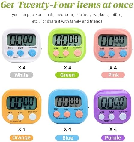 24 Pack Multi-Function Electronic Timer - Kitchen Timer,Magnetic Digital Timers,Big LCD Display, ON/Off Switch,Extensively Use in Cooking,Gym, Meeting, Classroom,Kitchen,Study,Work,Outdoor Activities