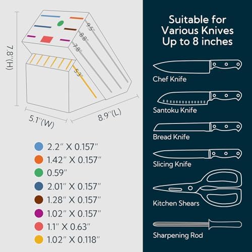KITCHENDAO 14 Slot Acacia Wood Knife Block without Knives, Universal Knife Holder for Kitchen, Holding Multiple Types of Knives, Countertop Butcher Block Knife Stand for Easy Kitchen Storage