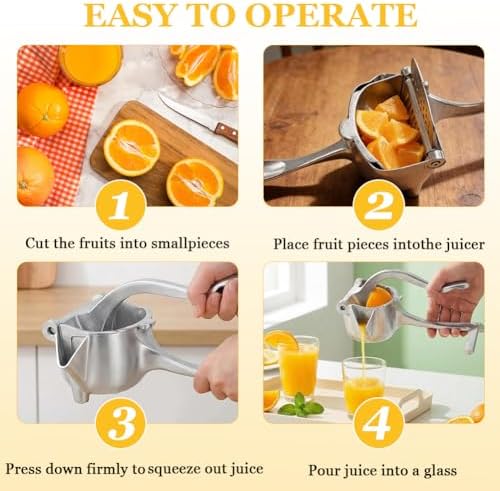 Hand Juicer Stainless Steel, Manual Lemon Squeezer for Orange 304 Stainless Steel Aluminum Alloy, Lime, Grapefruit Non-Slip Grip, Easy to Clean Hand Press Juice Extractor (cerise)