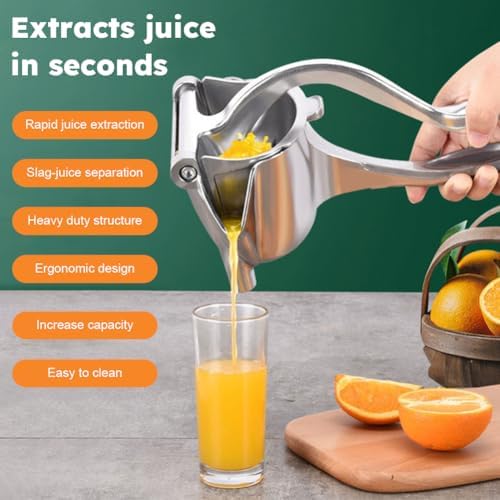 Hand Juicer Squeezer with Ergonomic Heavy Duty Handle with Pour Spout for Mess-Free Pouring - Manual Citrus Press for Lemon, Orange, Lime, Grapefruit, Pomegranate(MATERIAL:Stainless Steel)