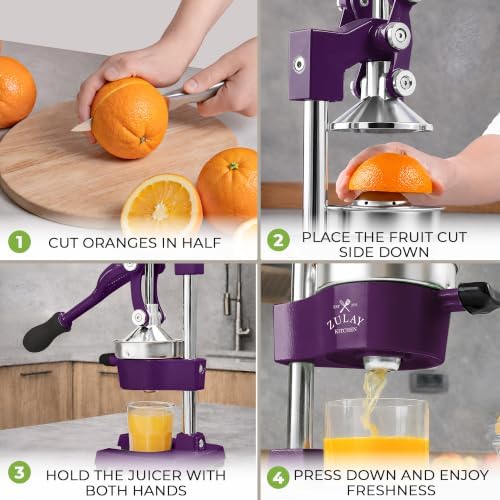 Zulay Kitchen Cast Iron Juicer - Heavy Duty Orange Juicer with Detachable Strainers for Easy Cleaning, Citrus Press for Citrus Fruits, Perfect for Bartenders, Juice Lovers & Health Enthusiasts