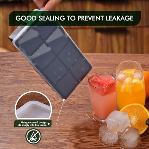 Ice Cube Tray, SLGOL Ice Trays for Freezer with Lid, Easy Release large Ice Cube Molds, Silicone ice cubes mold for Whiskey, Stackable Square Ice Tray for Cocktails Whiskey Juice Coffee【8 square】