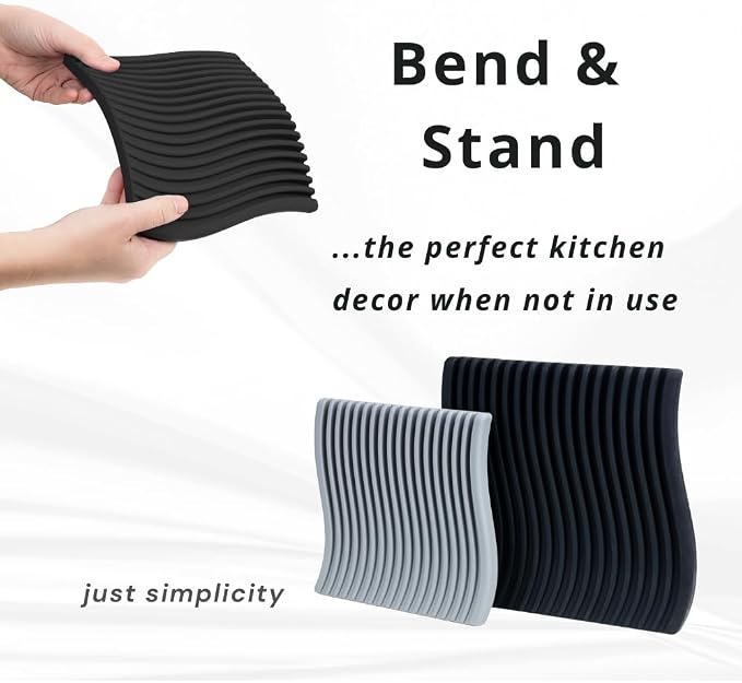Premium Silicone Trivet Set, Freestanding Bendable Design, Kitchen Decor - Durable & Stylish Heat-Resistant Countertop Protector (Neutral, Set, Wave)
