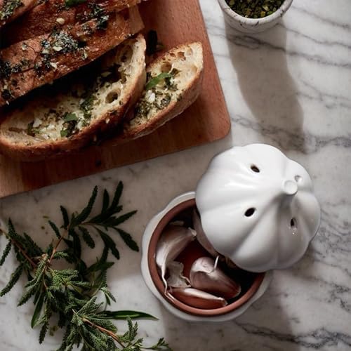 Ceramic Garlic Keeper Storage Jar: Garlic Keeper for Counter, Garlic Holder Storage Container with Breathable Holes, Kitchen Garlic Saver Storage Pod to Keep Garlic Cloves Fresh Longer