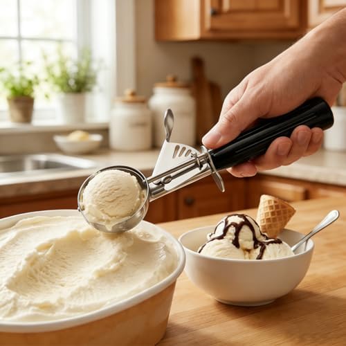 TOPKITCHEN Commercial-Grade Ice Cream Scoop 1 oz, 18/8 Stainless Steel Cookie Scoop with Plastic Handle, Portion Control Disher Scoop for Bakeries,Restaurants & Dessert Shops, #30, Black
