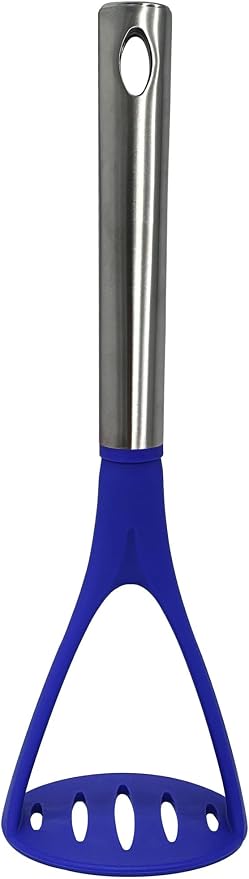 Millvado Potato Masher, Strong Stainless Steel Handle with Heavy Duty Plastic Base, 11.5 Inch Blue Mashed Potatos Masher, Hand Smasher for Vegtables