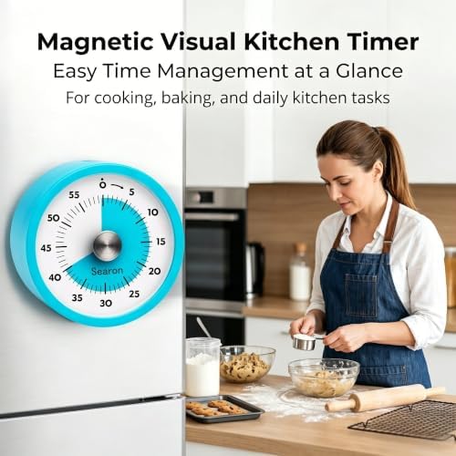 Searon Magnetic Kitchen Timer, 60-Minute Visual Dial (Blue)